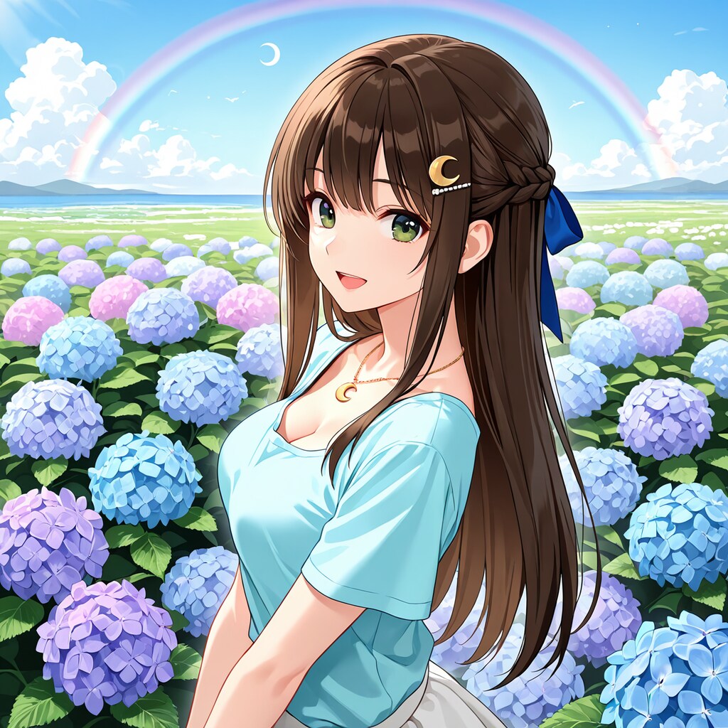 紫陽花と虹と月(ver2)
