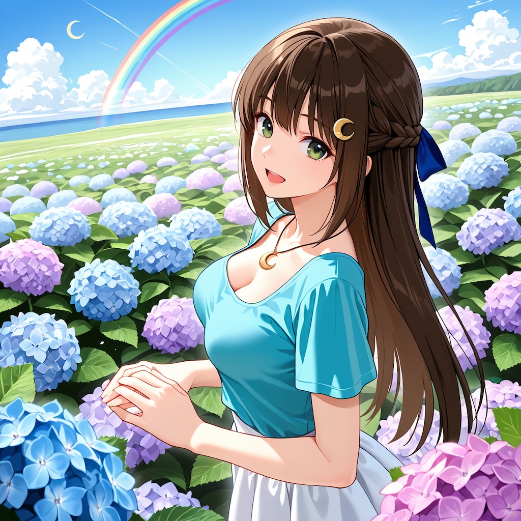 紫陽花と虹と月(ver2)