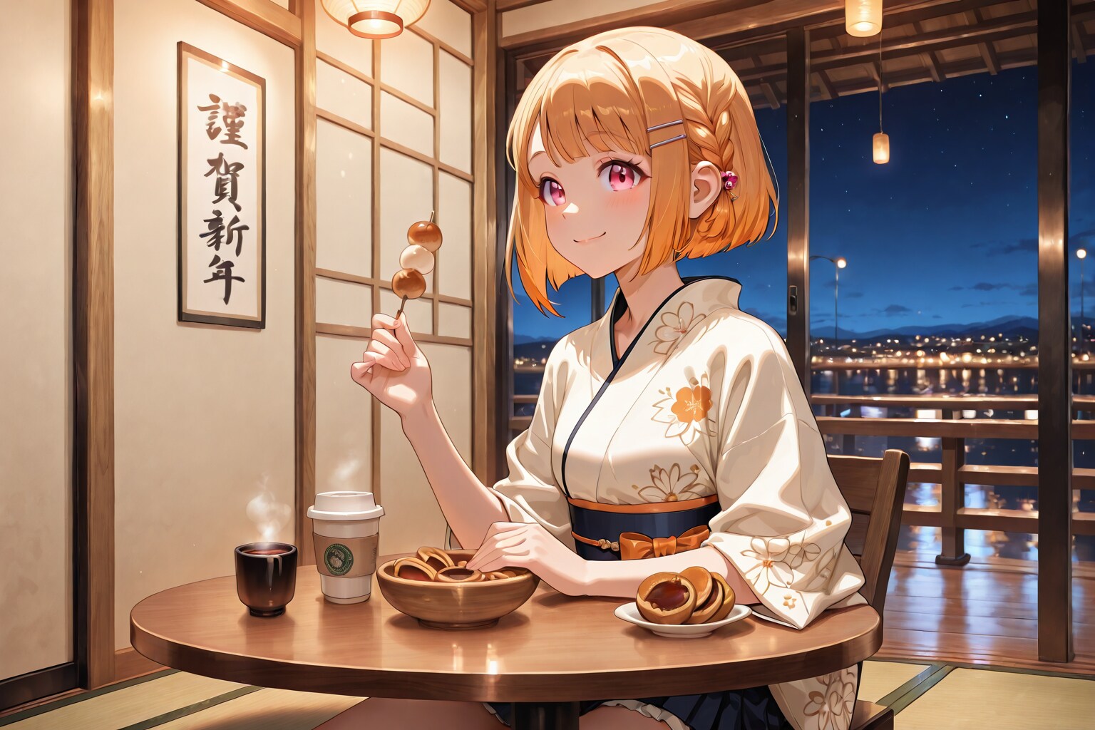 和菓子をいただく千晶ちゃん🍡