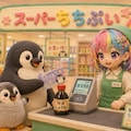 醤油瓶を買うクレイアニメのペンギン 2枚目