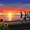 ヒマワリのある風景45・海の夕日が見える駅 2枚目