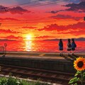 ヒマワリのある風景45・海の夕日が見える駅 3枚目
