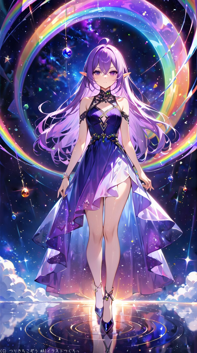 虹色に輝く宇宙とエルフ