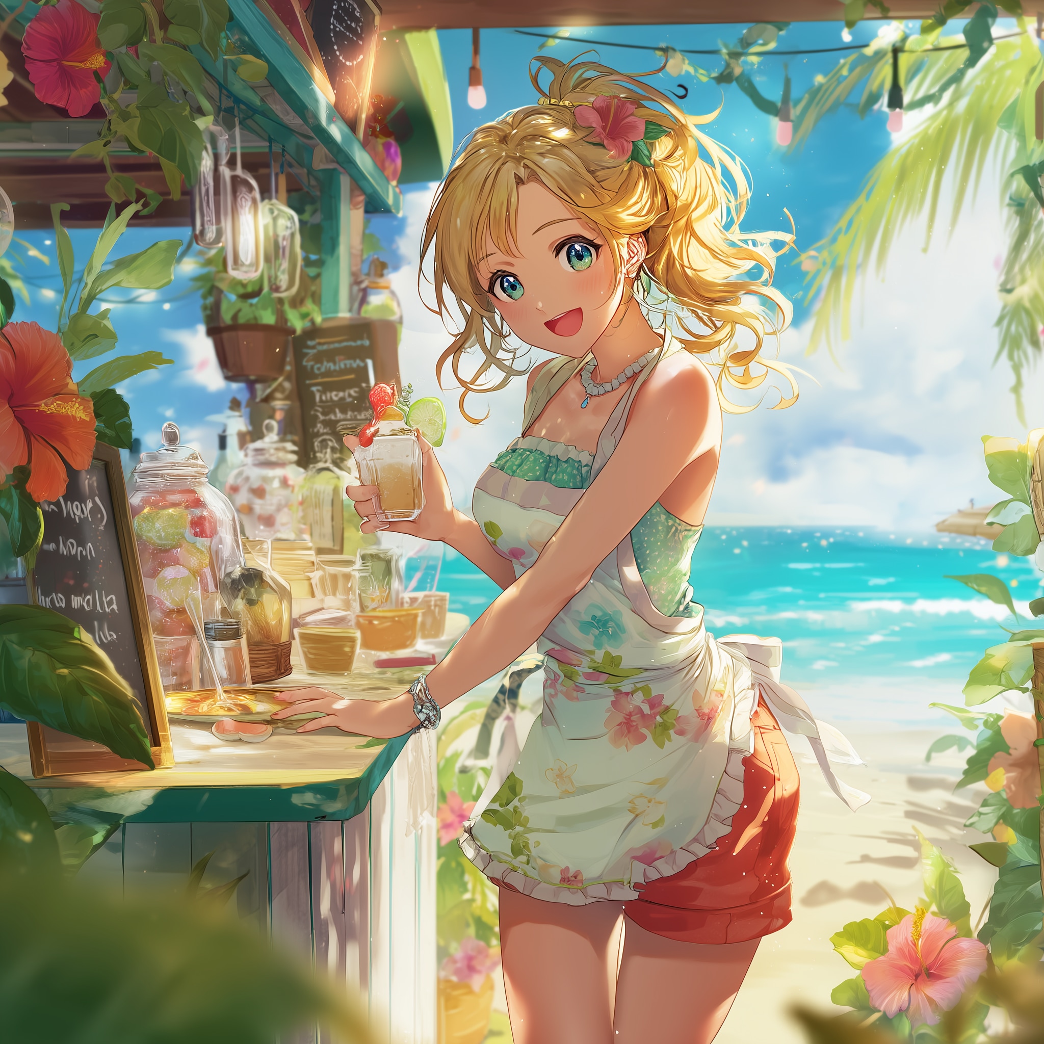 南国カフェの看板娘 | の人気AIイラスト・グラビア