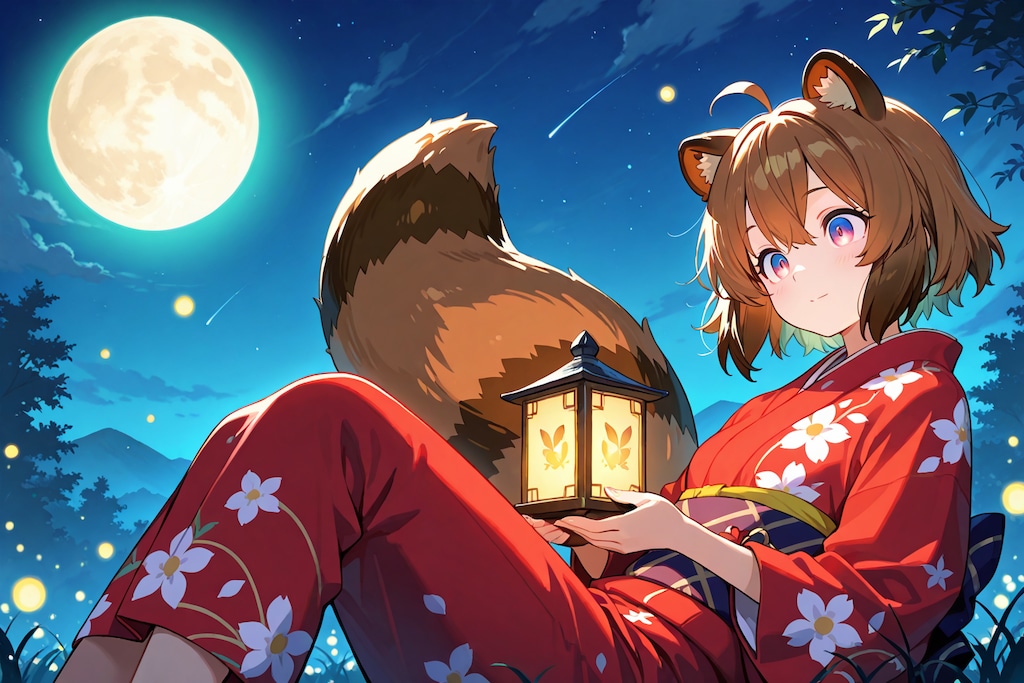 蛍と月と狸