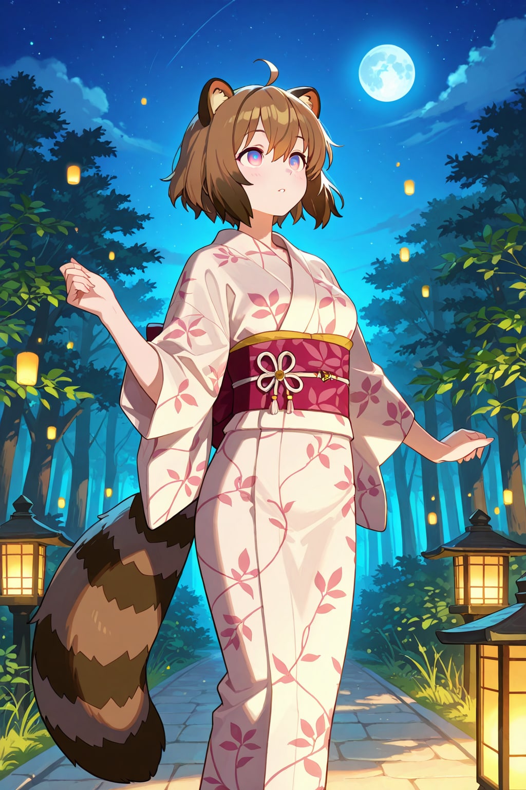 蛍と月と狸