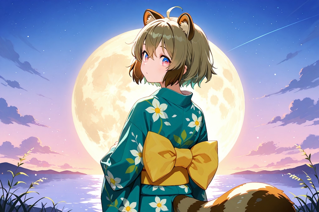 蛍と月と狸
