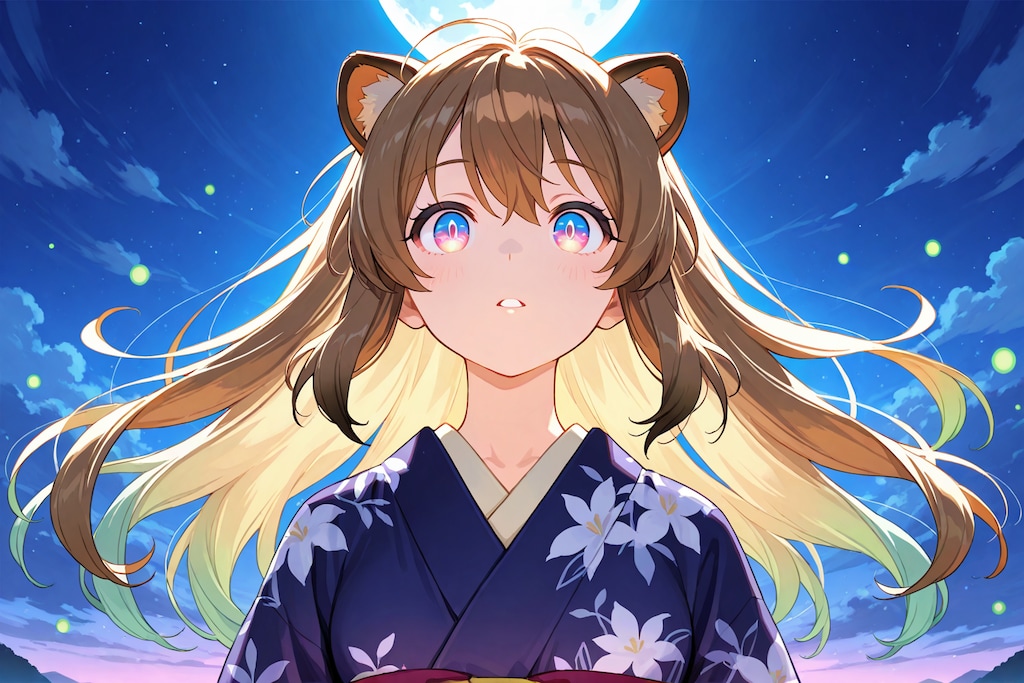 蛍と月と狸