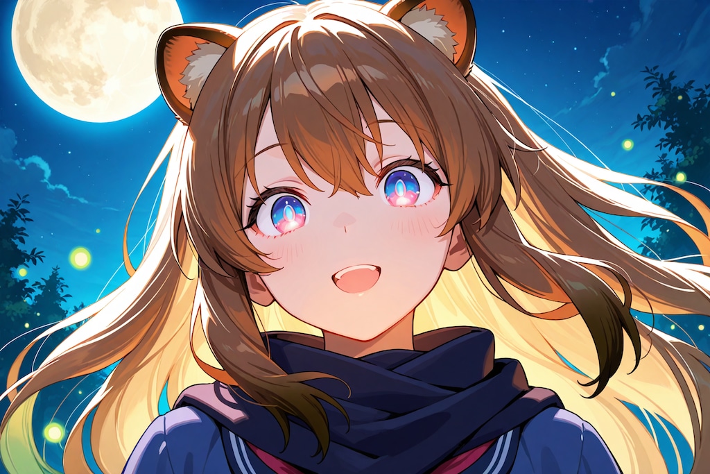 蛍と月と狸