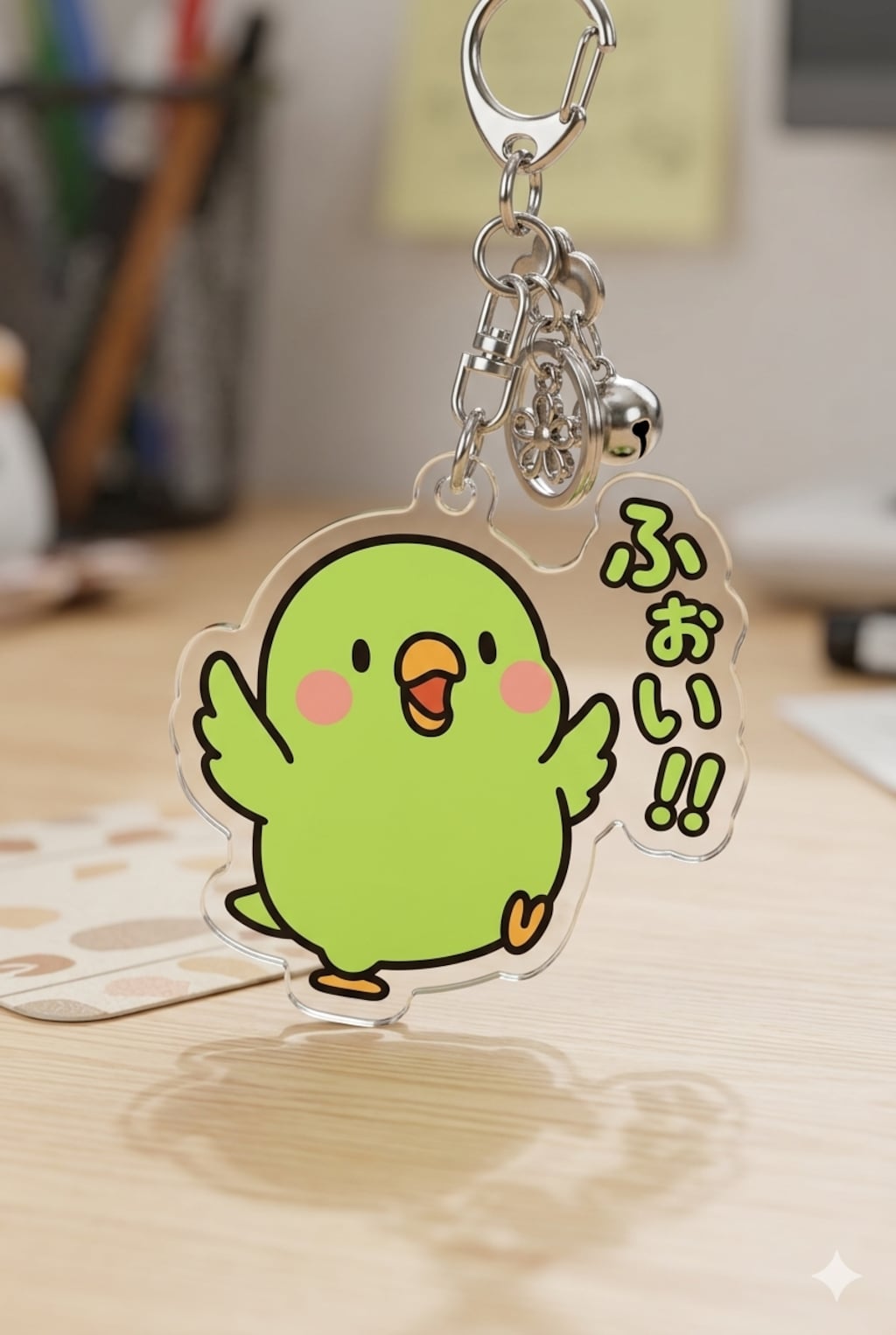 喋るインコのアクリルキーホルダー