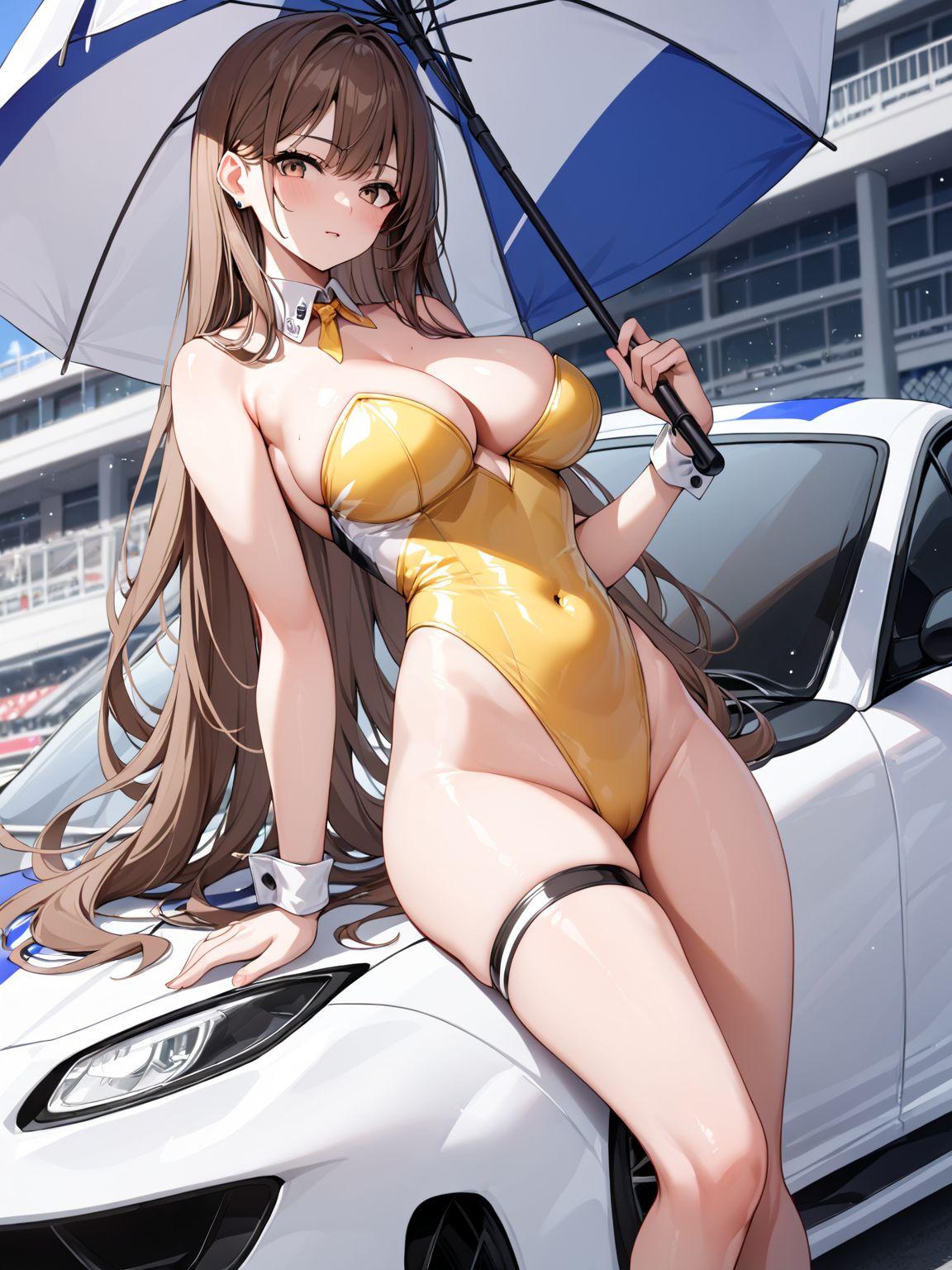 黄レオタードのレースクイーン