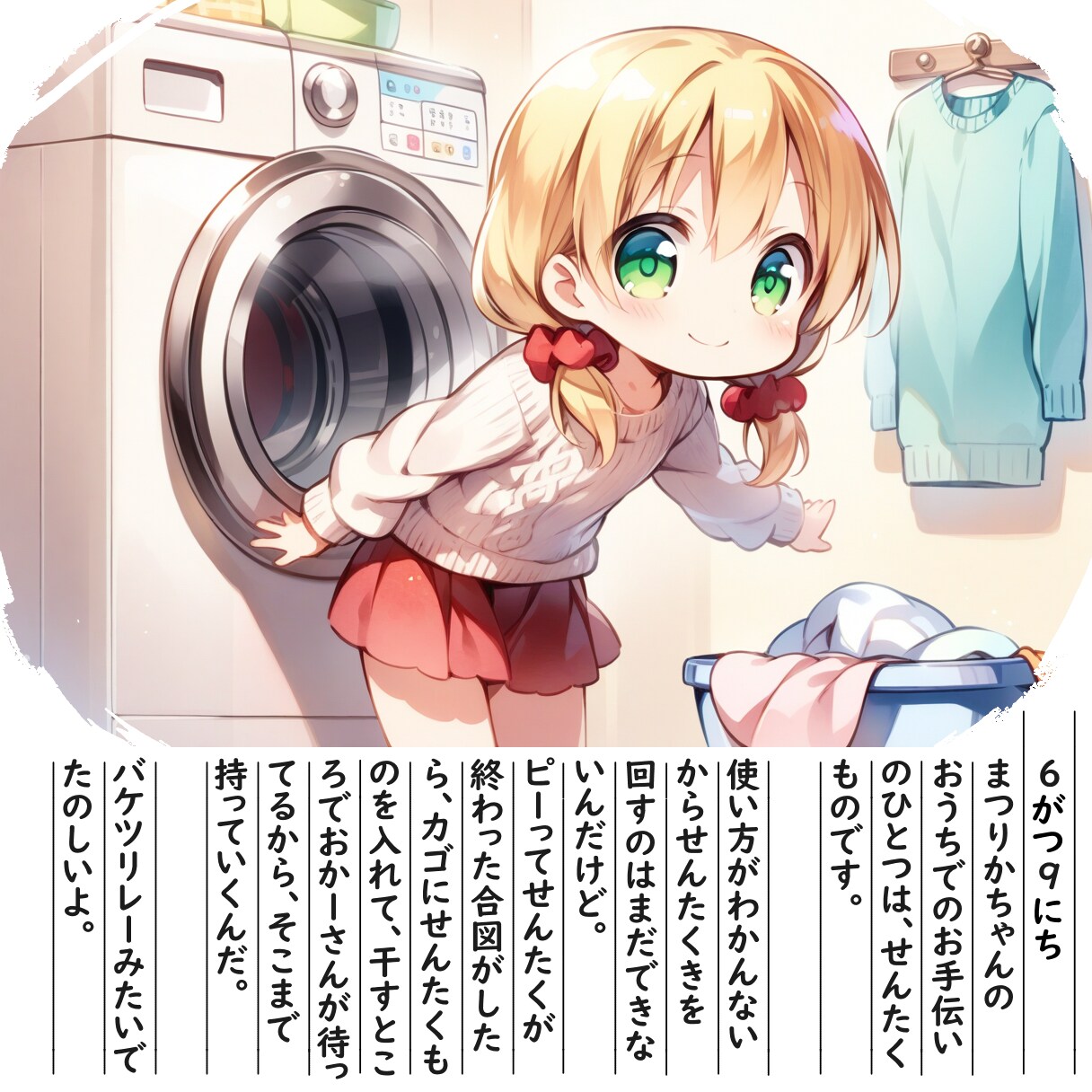 【絵日記】お洗濯手伝うよ