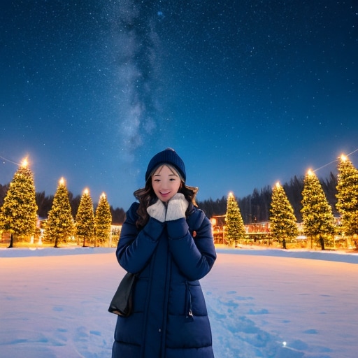 雑誌の表紙風「クリスマスツリーを眺めて飲むココアは美味しい！」 | の人気AIイラスト・グラビア