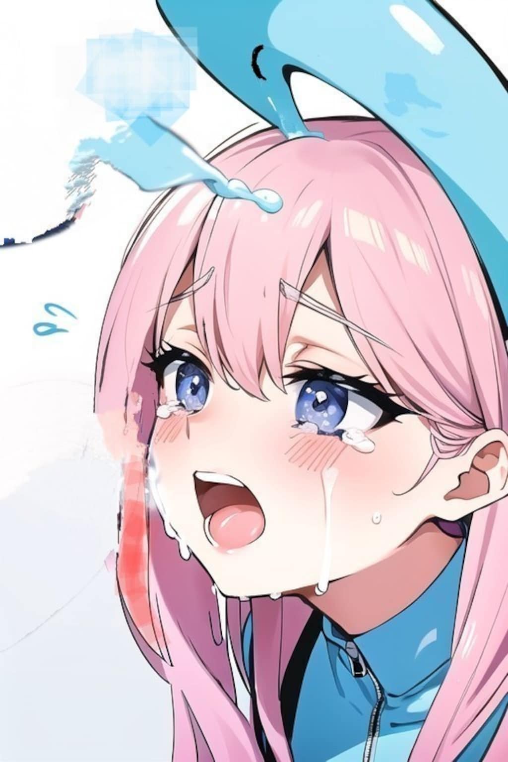 変な生き物に頭へキスされた桃髪娘