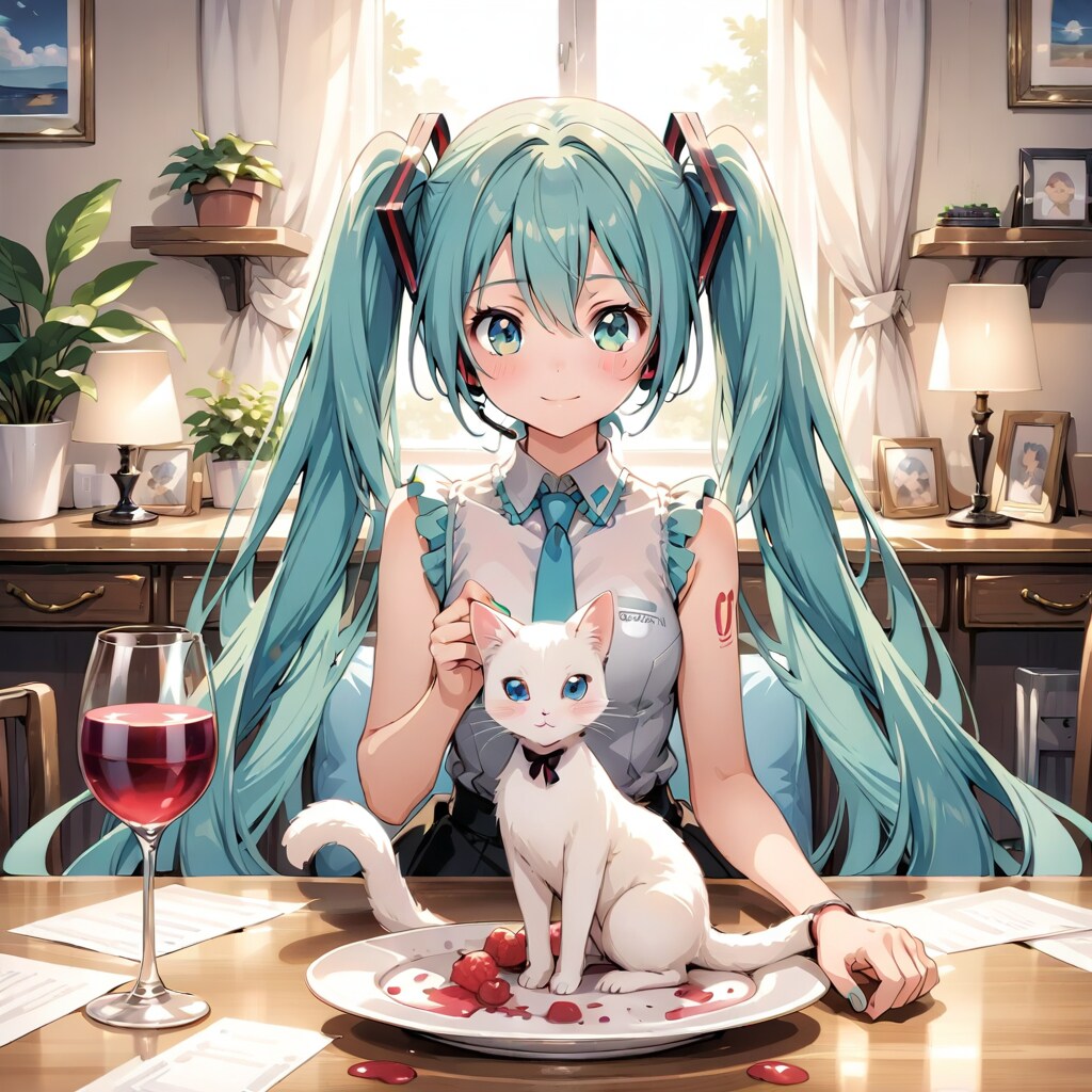 白い子猫とワイン/LARIMAR | の人気AIイラスト・グラビア
