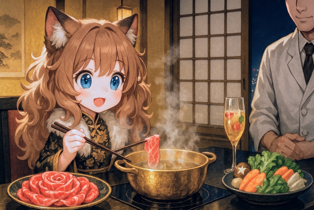 高級しゃぶしゃぶに来た小さな女の子