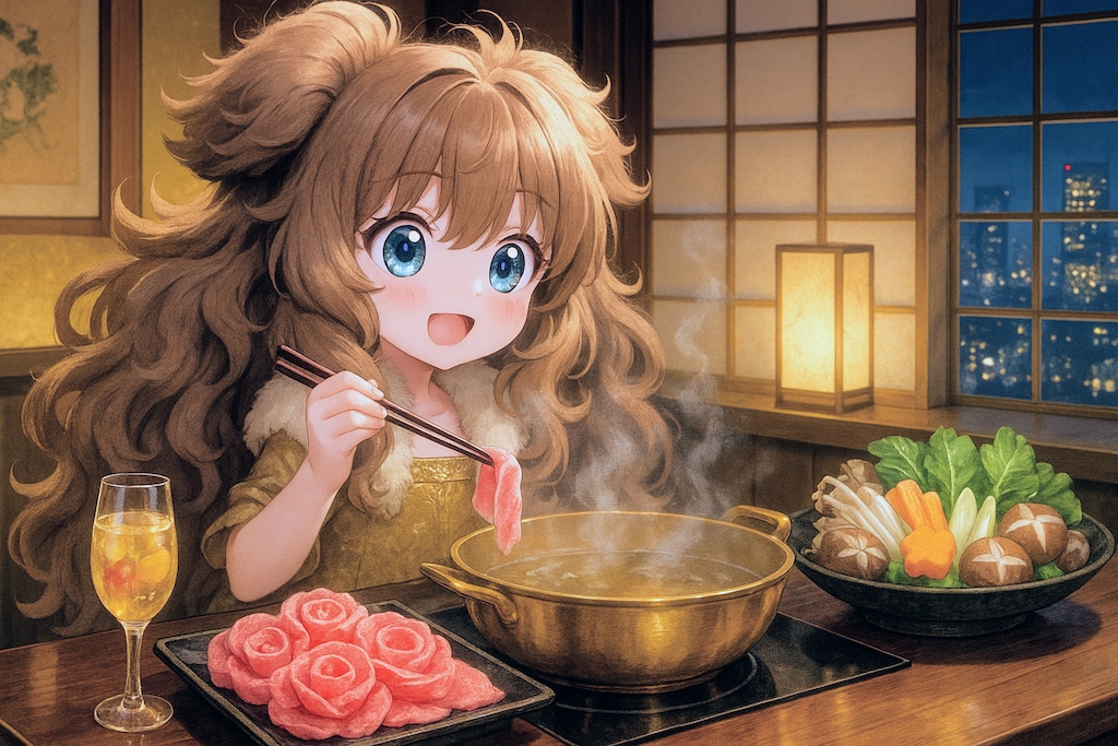 高級しゃぶしゃぶに来た小さな女の子