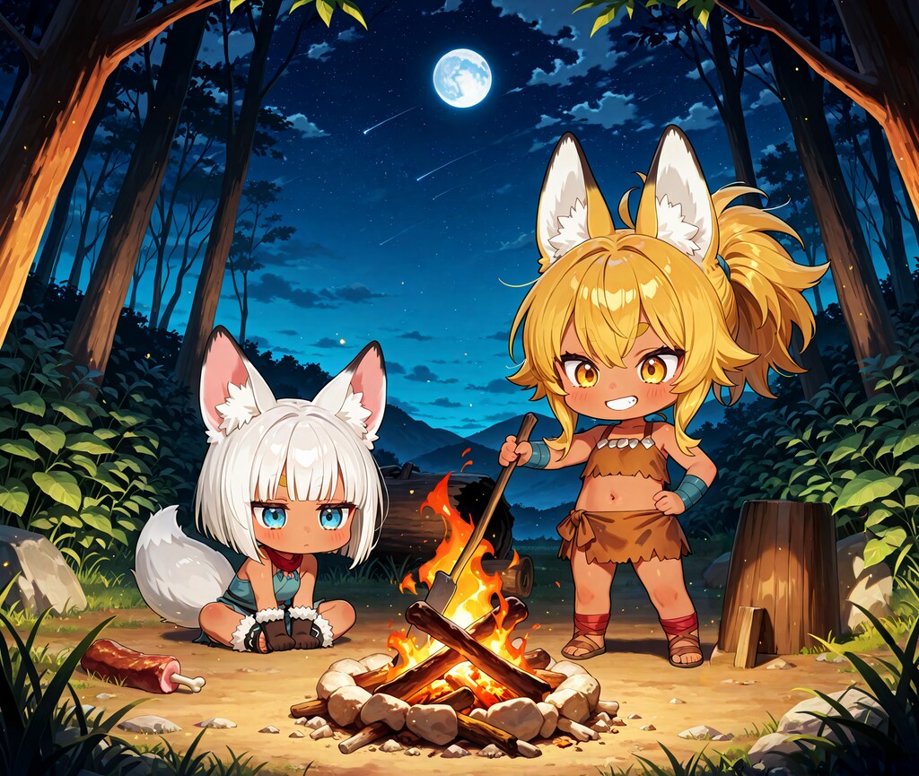 石器時代金狐と白狐ちゃん