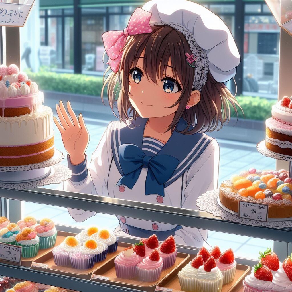 働く女子高生（ケーキ屋さん）