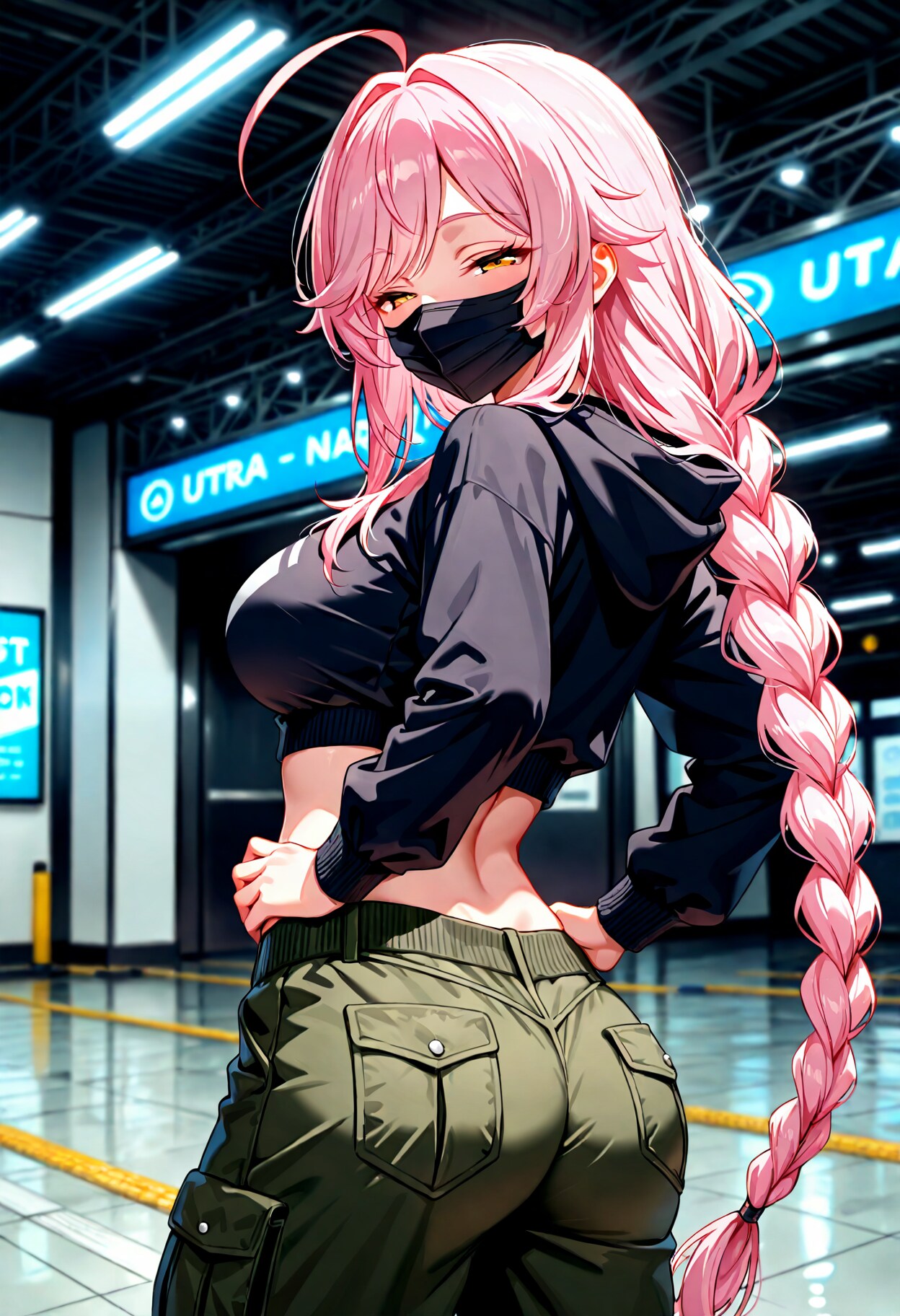 編み込みロングポニテ