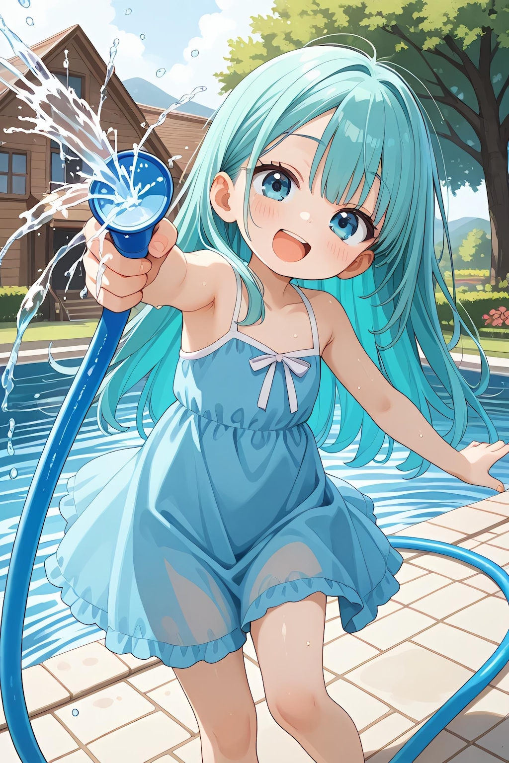 暑いので水遊び