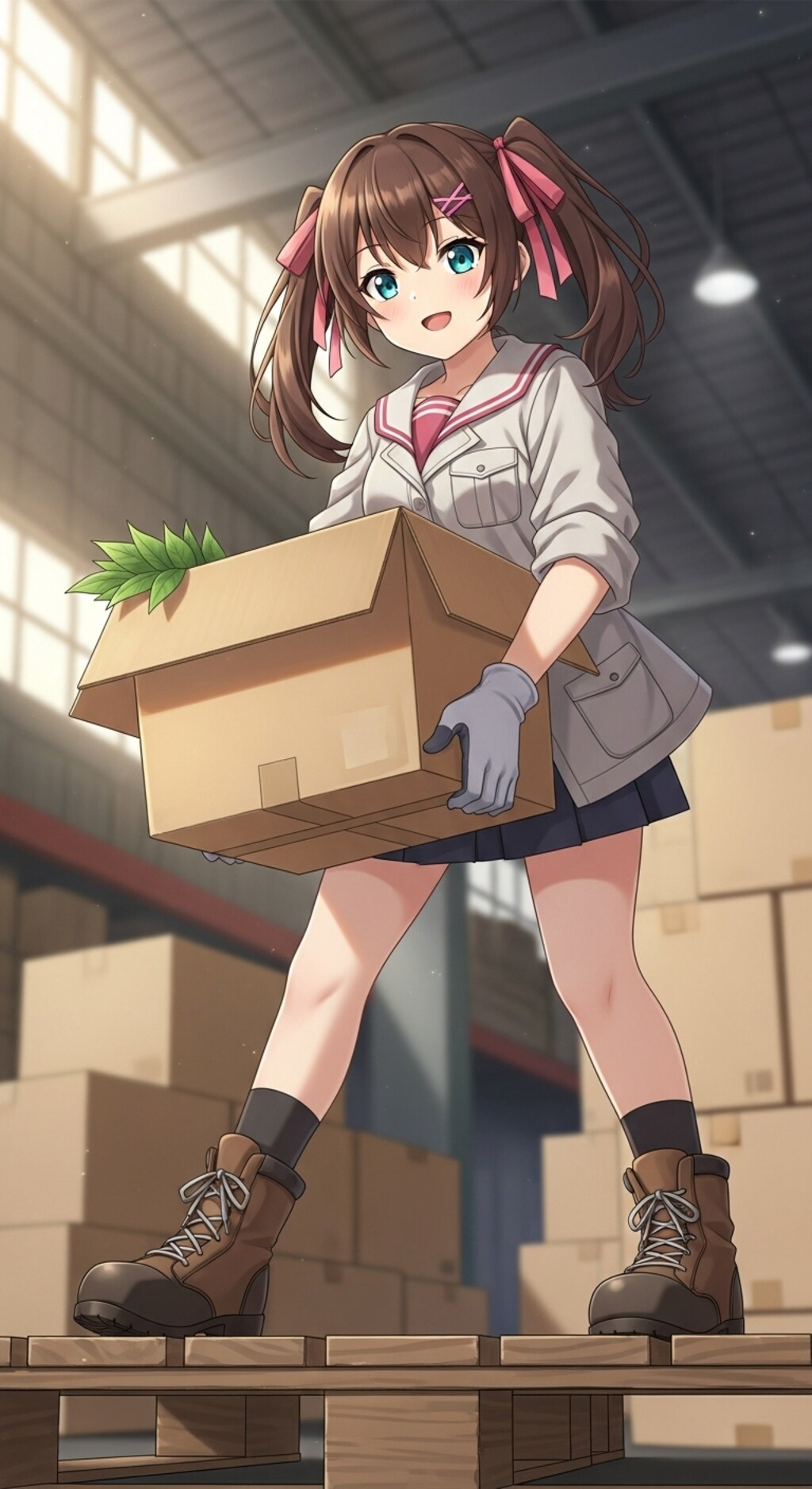 ニラをパレットに積む