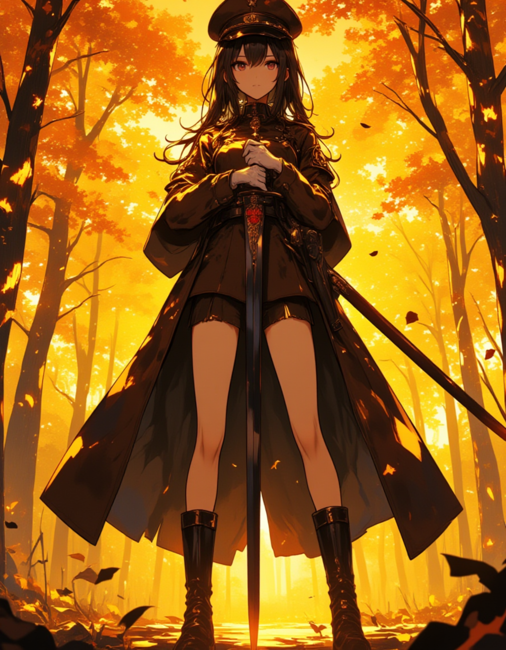 秋の夕暮れ、幼き軍人の凛々しさ