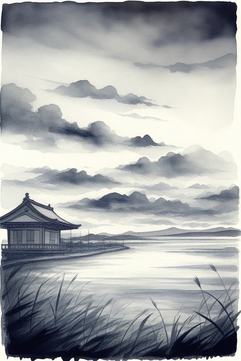 モノクロの水彩画