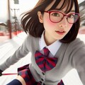 眼鏡女子 楓のスキー 3枚目