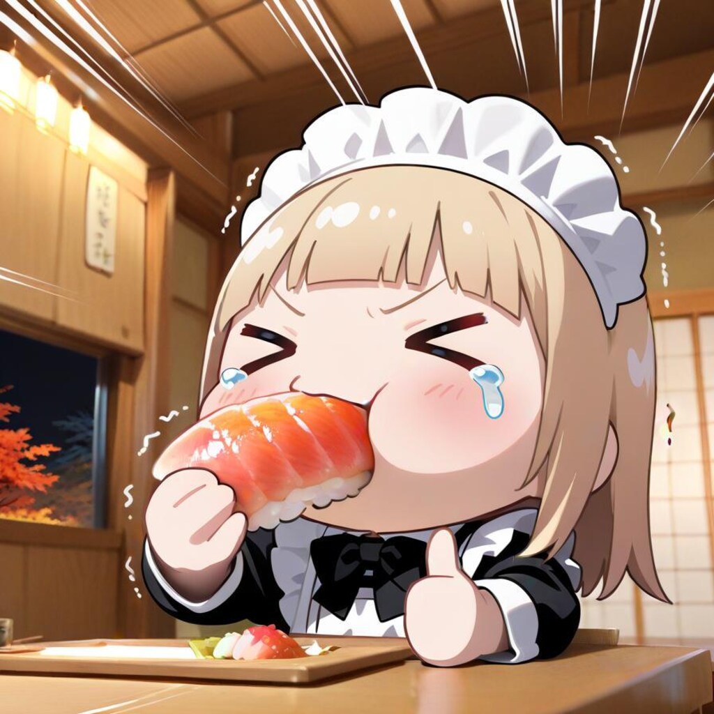 念願の寿司を食す系メイドちゃん、嬉し涙に震える🍣🍣✨✨