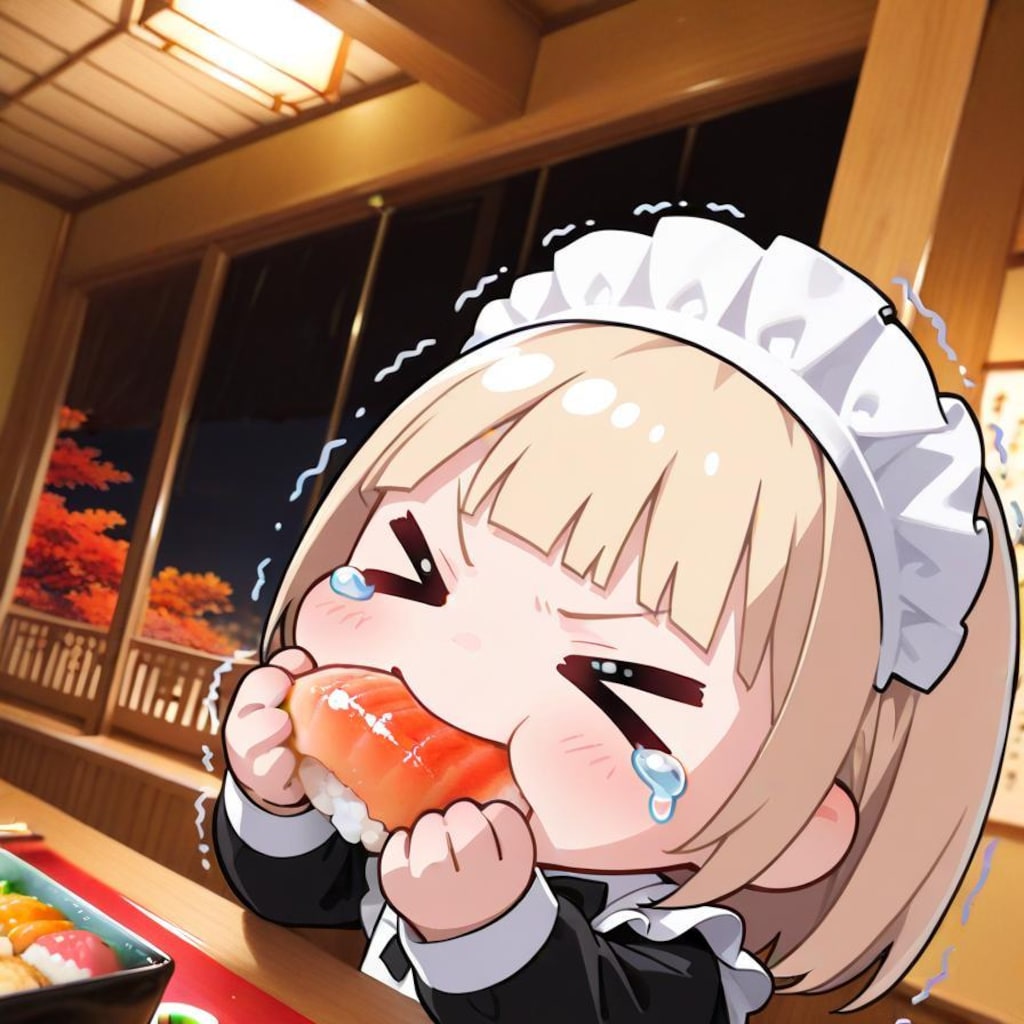 念願の寿司を食す系メイドちゃん、嬉し涙に震える🍣🍣✨✨