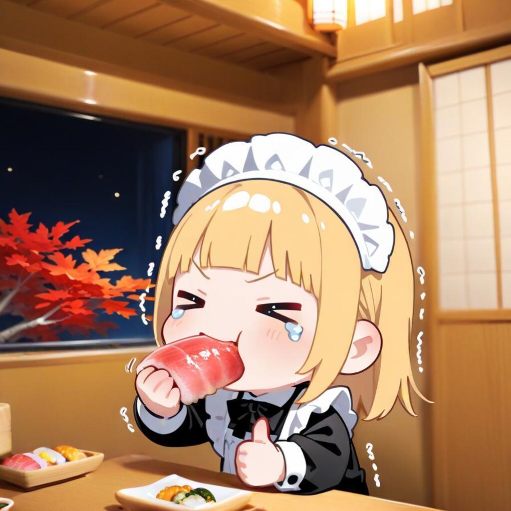 念願の寿司を食す系メイドちゃん、嬉し涙に震える🍣🍣✨✨