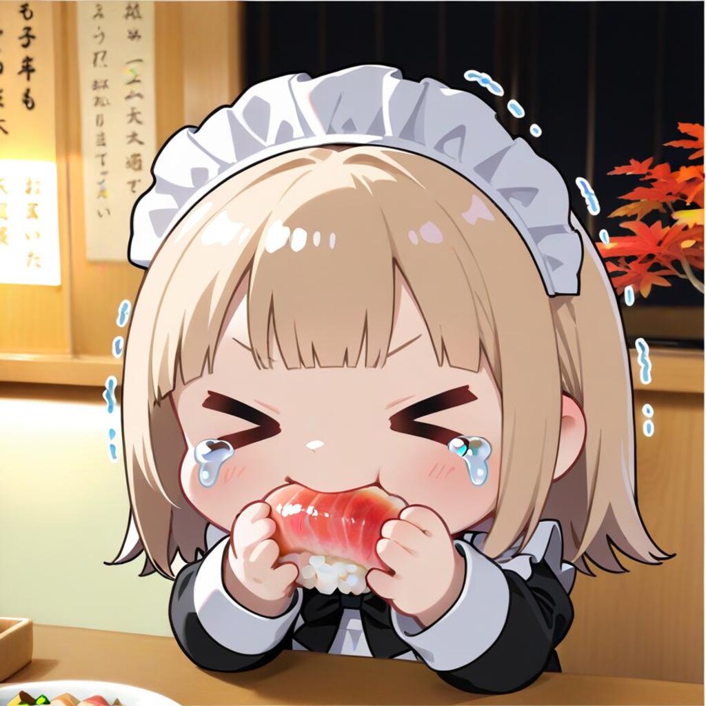 念願の寿司を食す系メイドちゃん、嬉し涙に震える🍣🍣✨✨