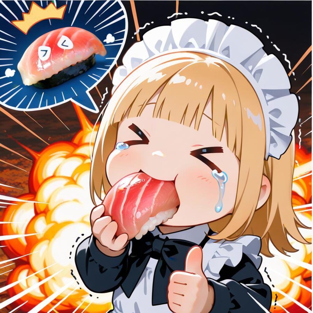 念願の寿司を食す系メイドちゃん、嬉し涙に震える🍣🍣✨✨