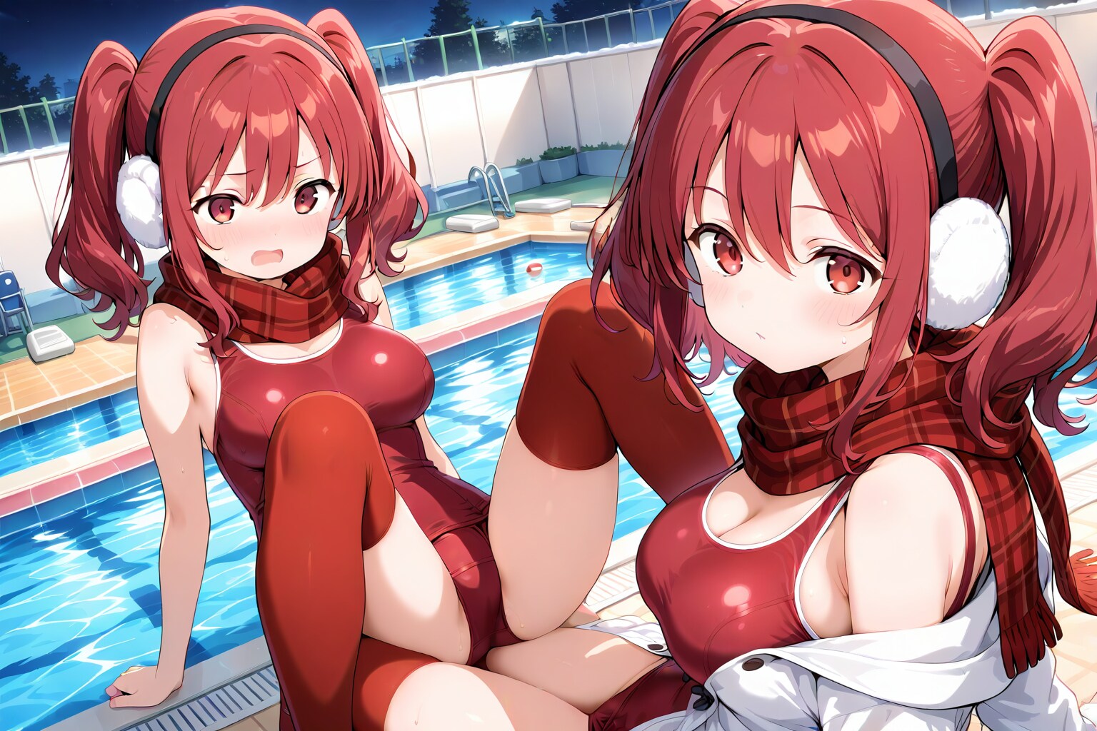 双子の赤水着