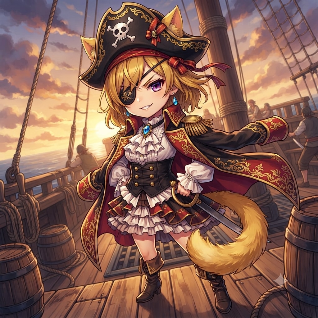 夕陽の海賊少女