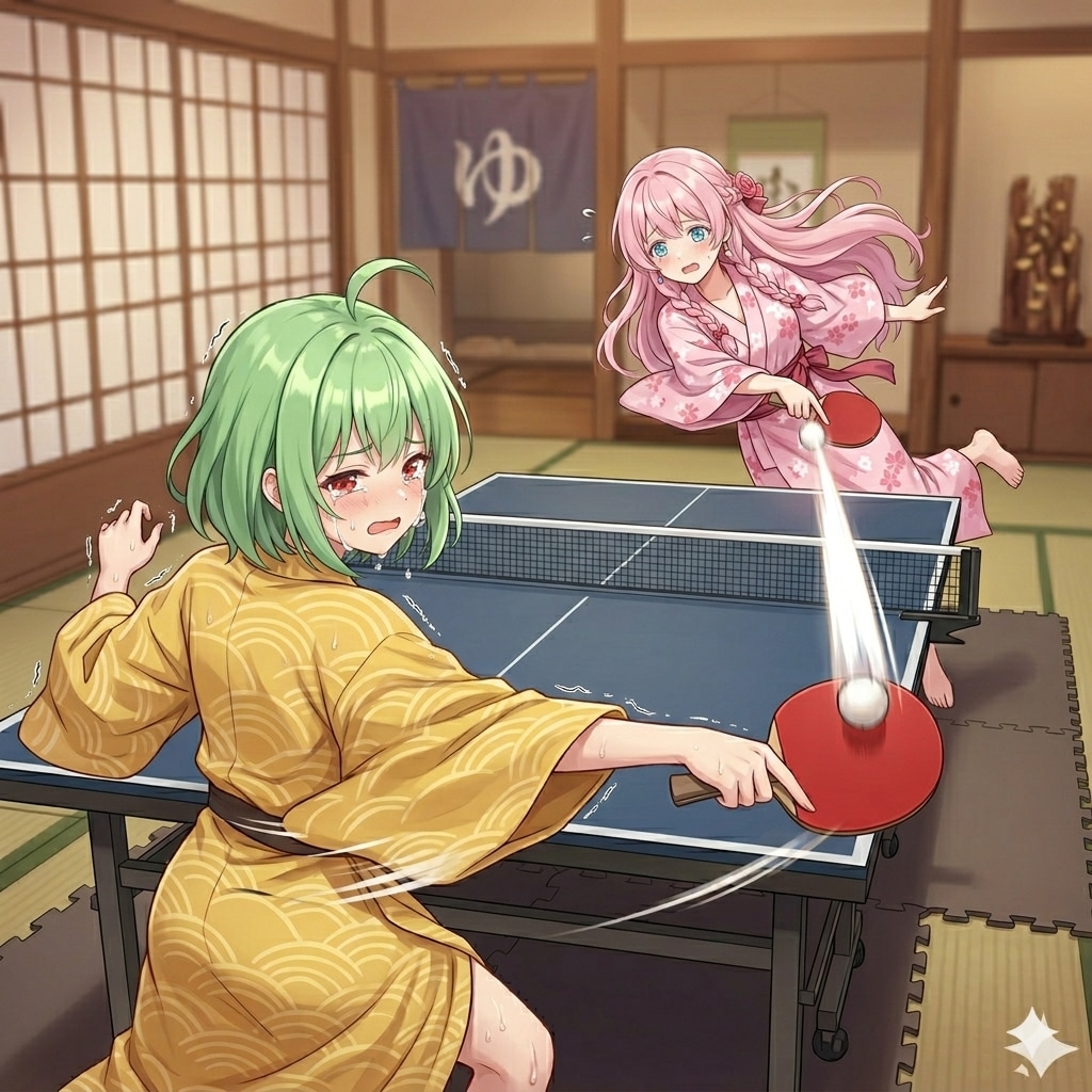 温泉で卓球！