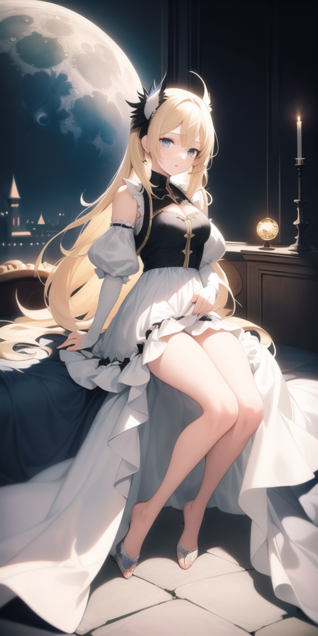 月夜にたたずむ美少女