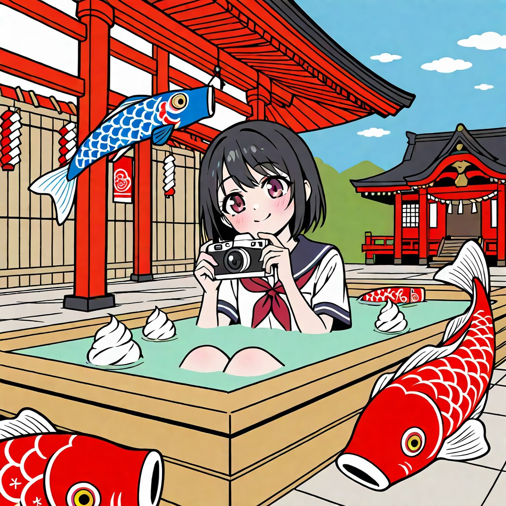 鯉のぼりとソフトクリーム風呂