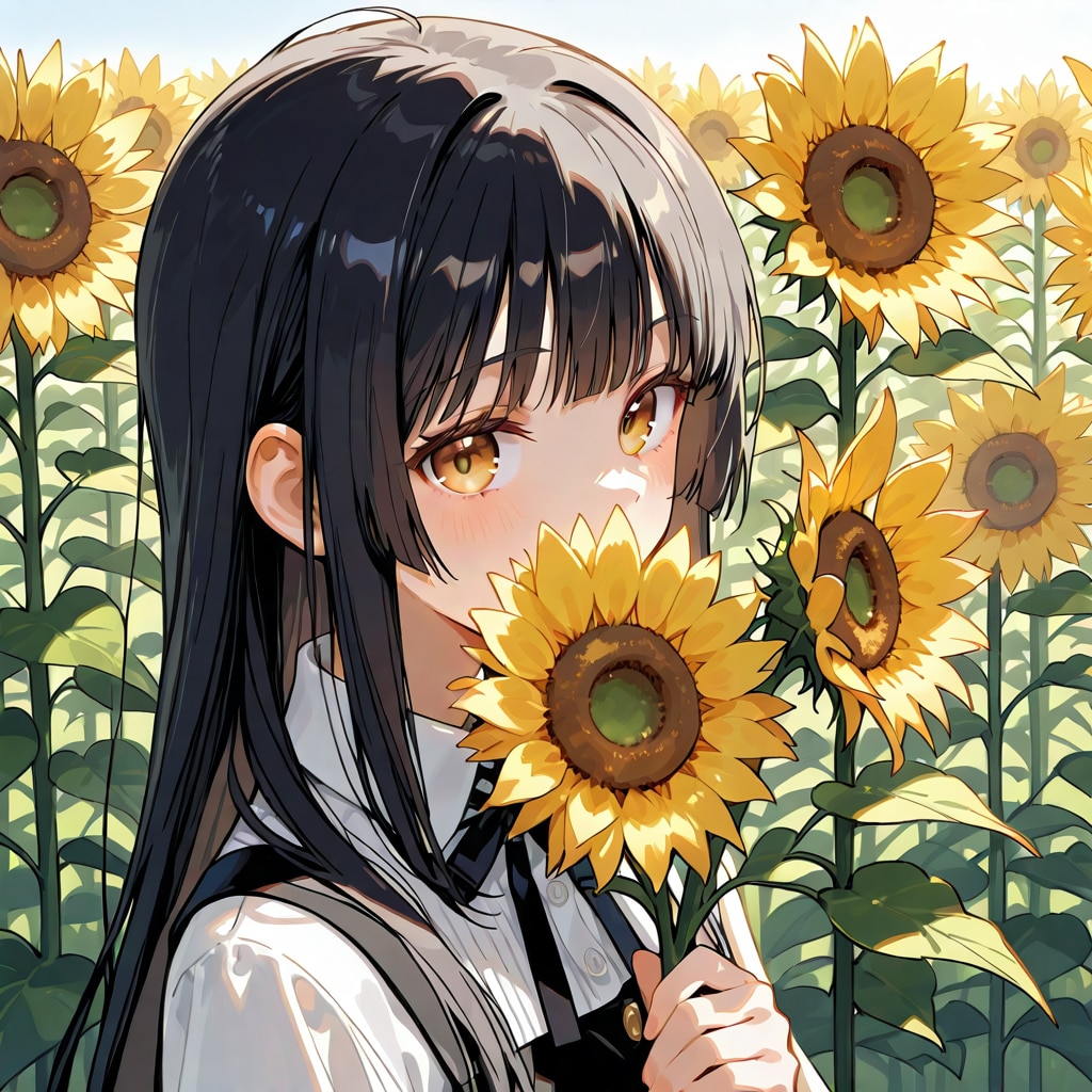 ひまわり畑と女の子 | の人気AIイラスト・グラビア