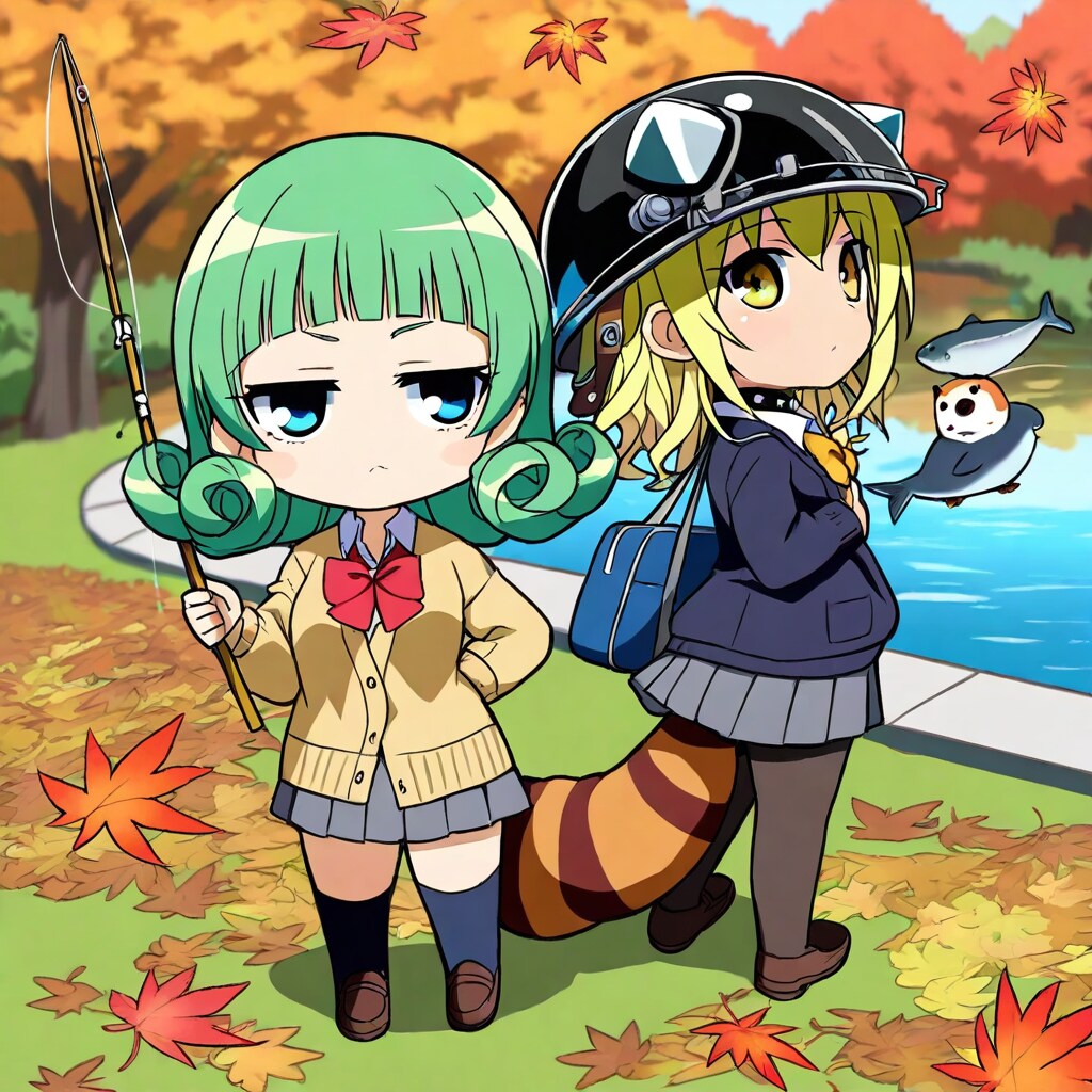 魚釣りに来た緑髪ちゃん