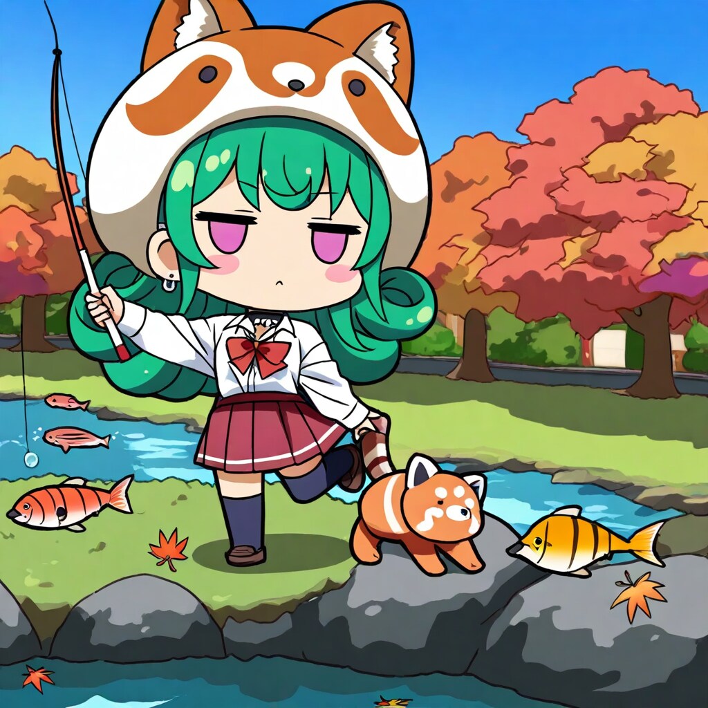 魚釣りに来た緑髪ちゃん