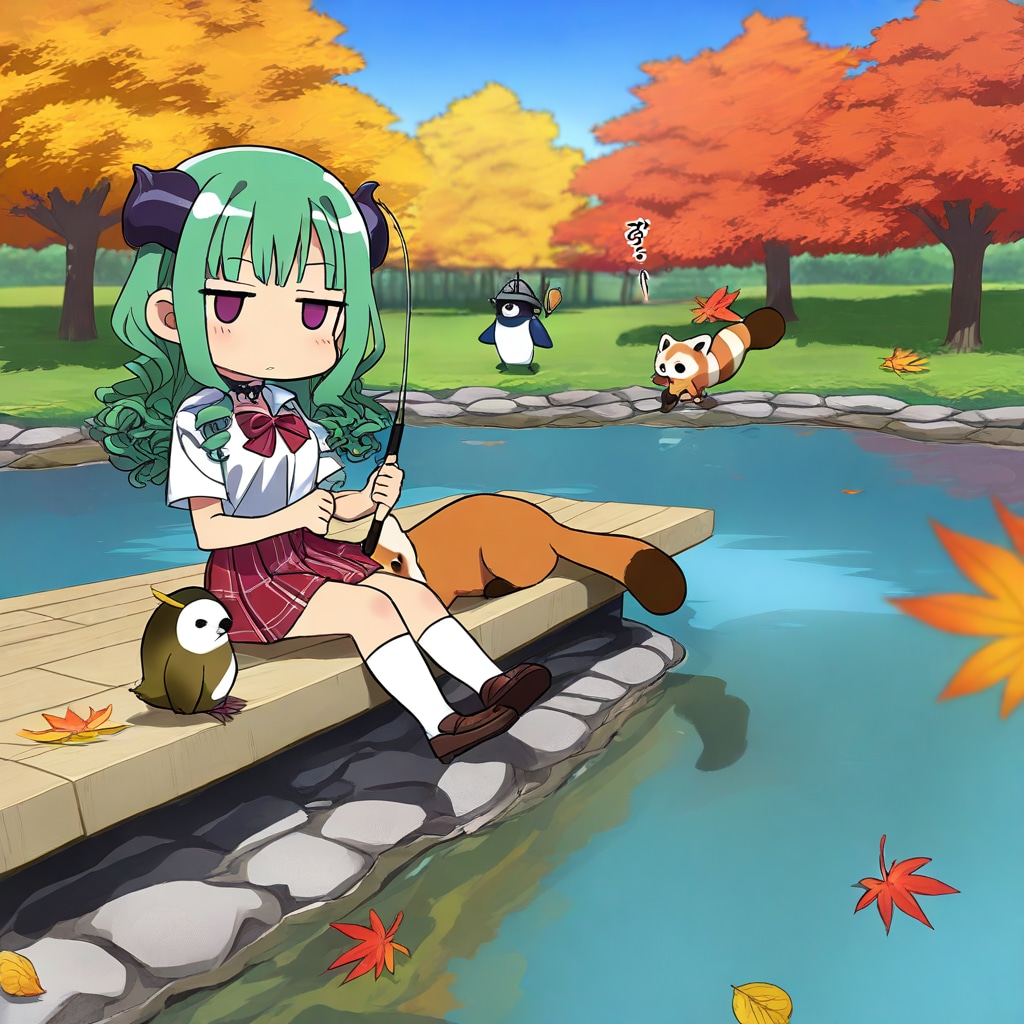 魚釣りに来た緑髪ちゃん