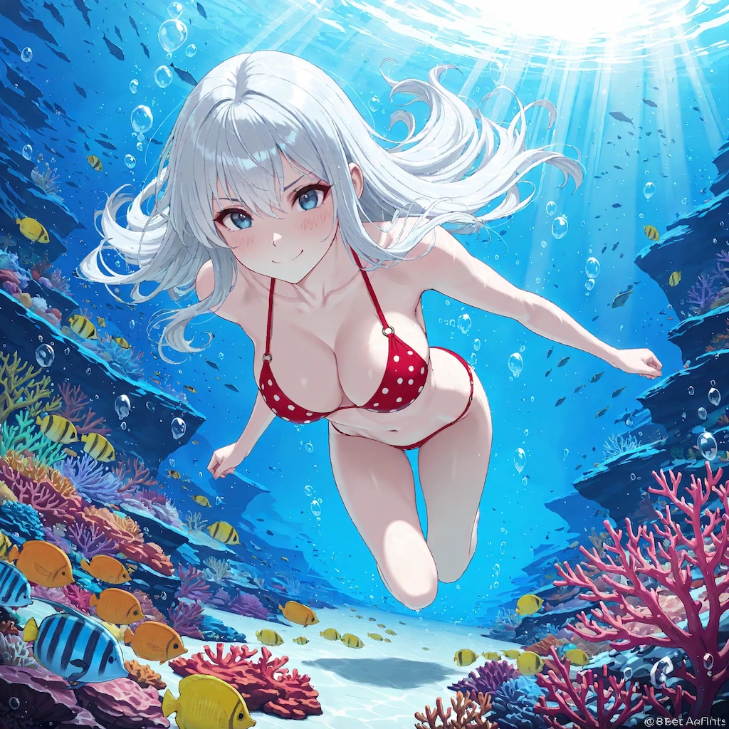 水中詰め合わせ 銀髪×赤い水玉ビキニ編