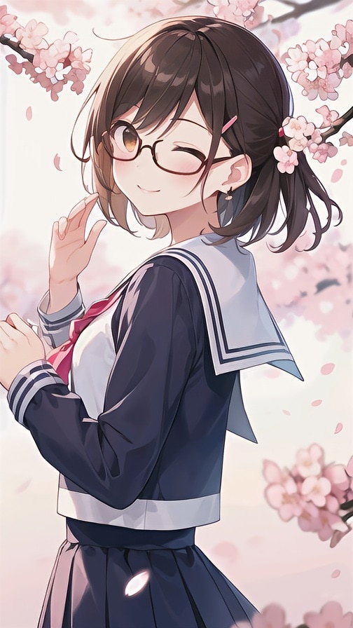桜の花とメガネちゃん | の人気AIイラスト・グラビア