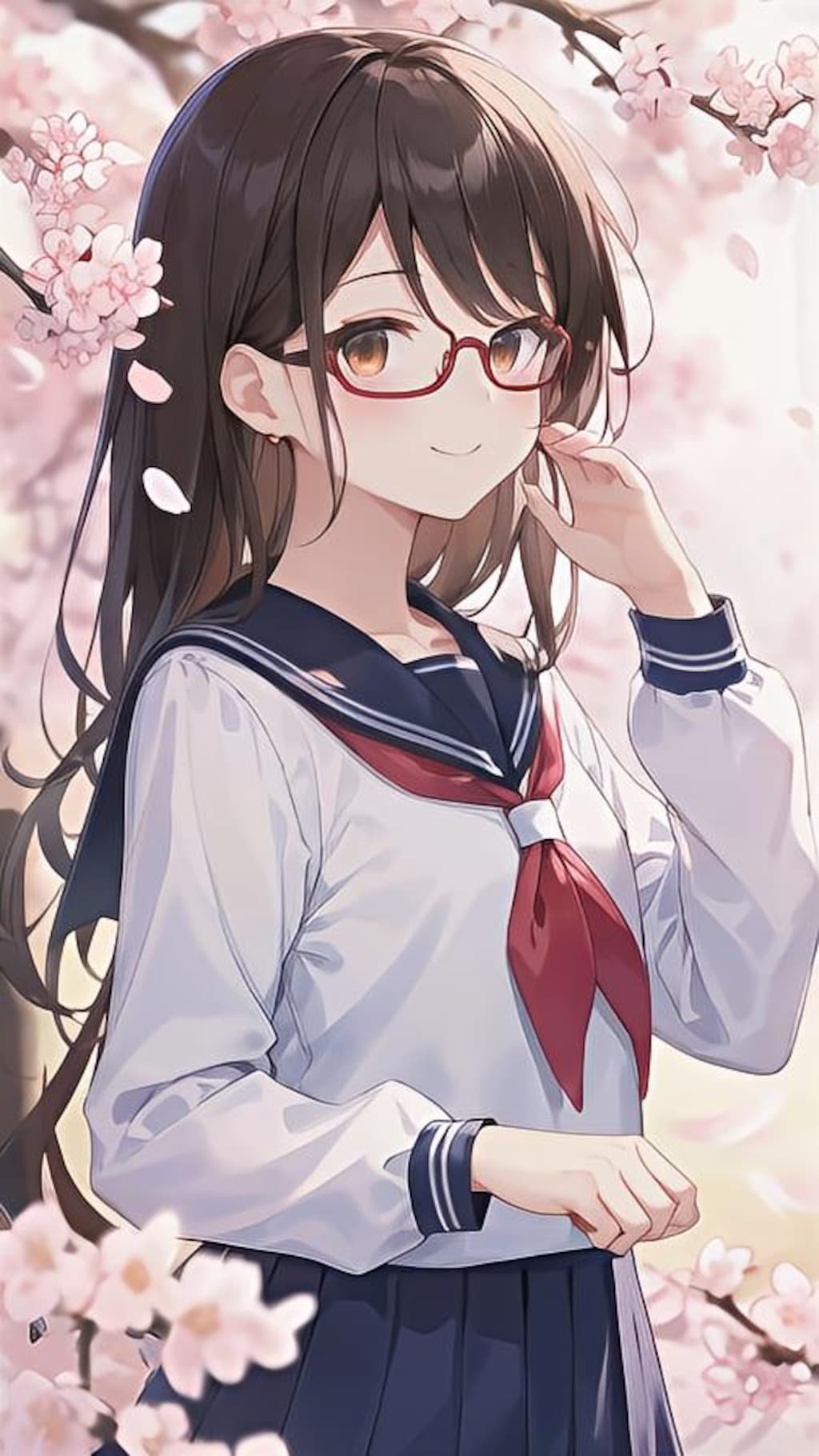 桜の花とメガネちゃん