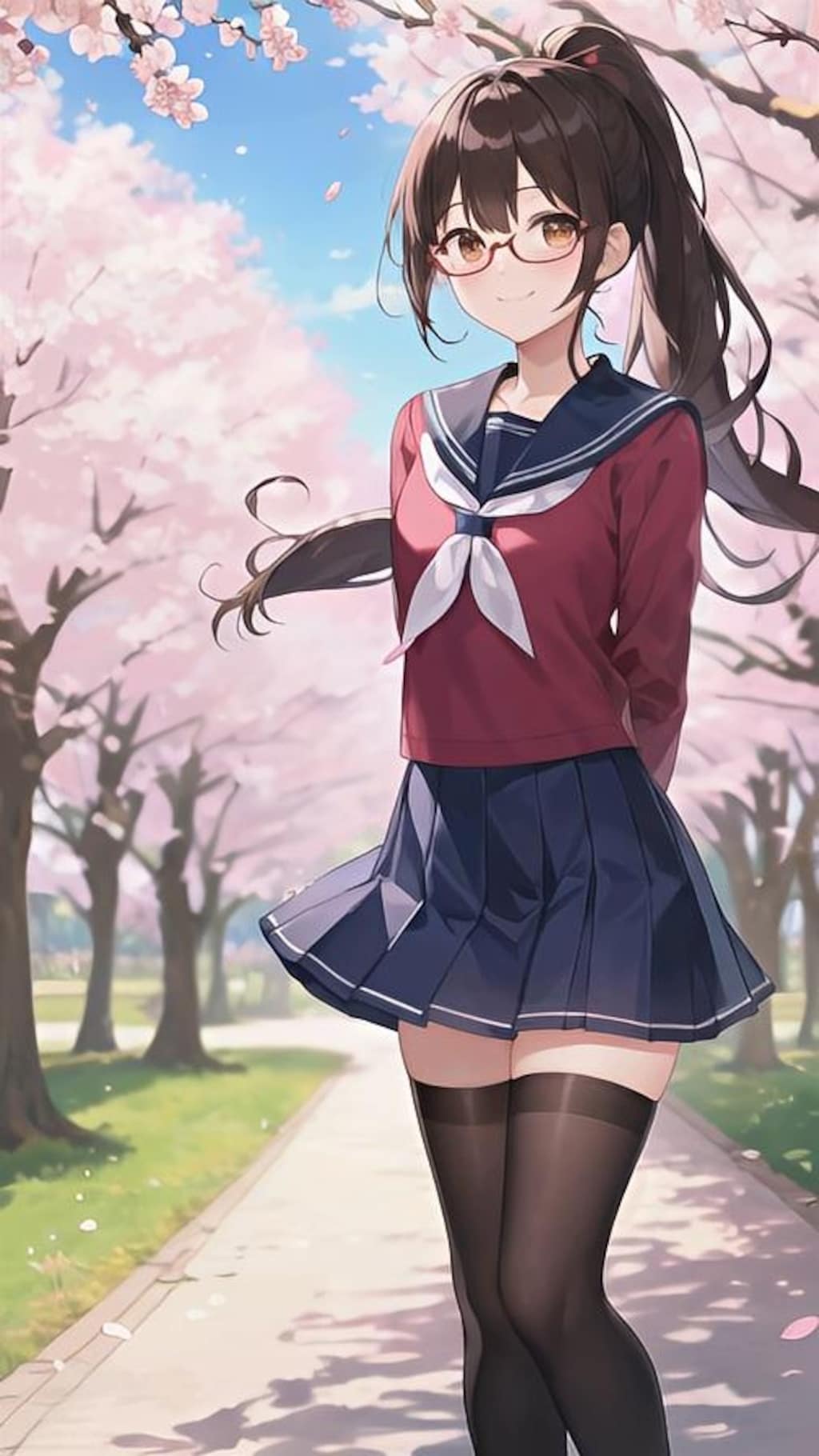 桜の花とメガネちゃん