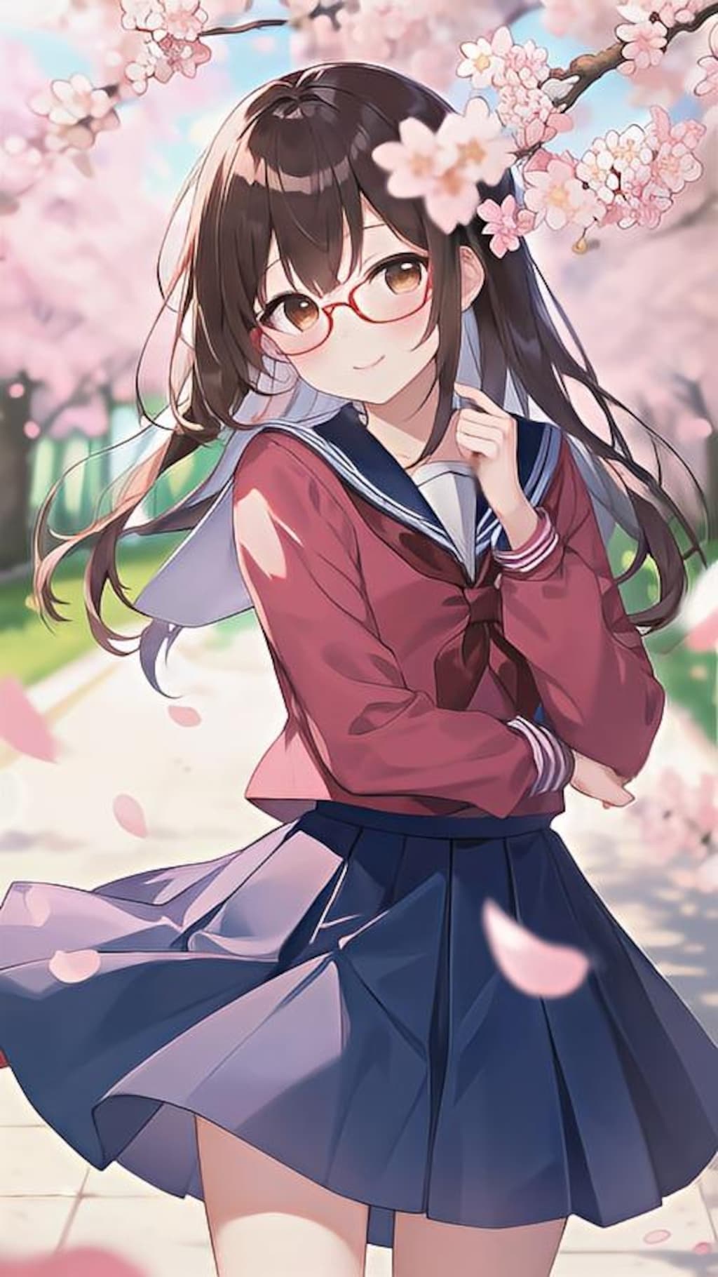 桜の花とメガネちゃん