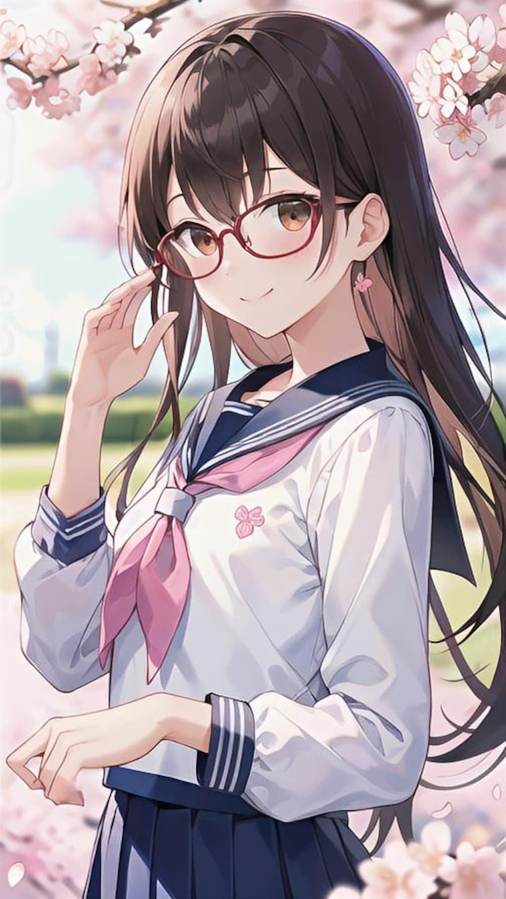 桜の花とメガネちゃん