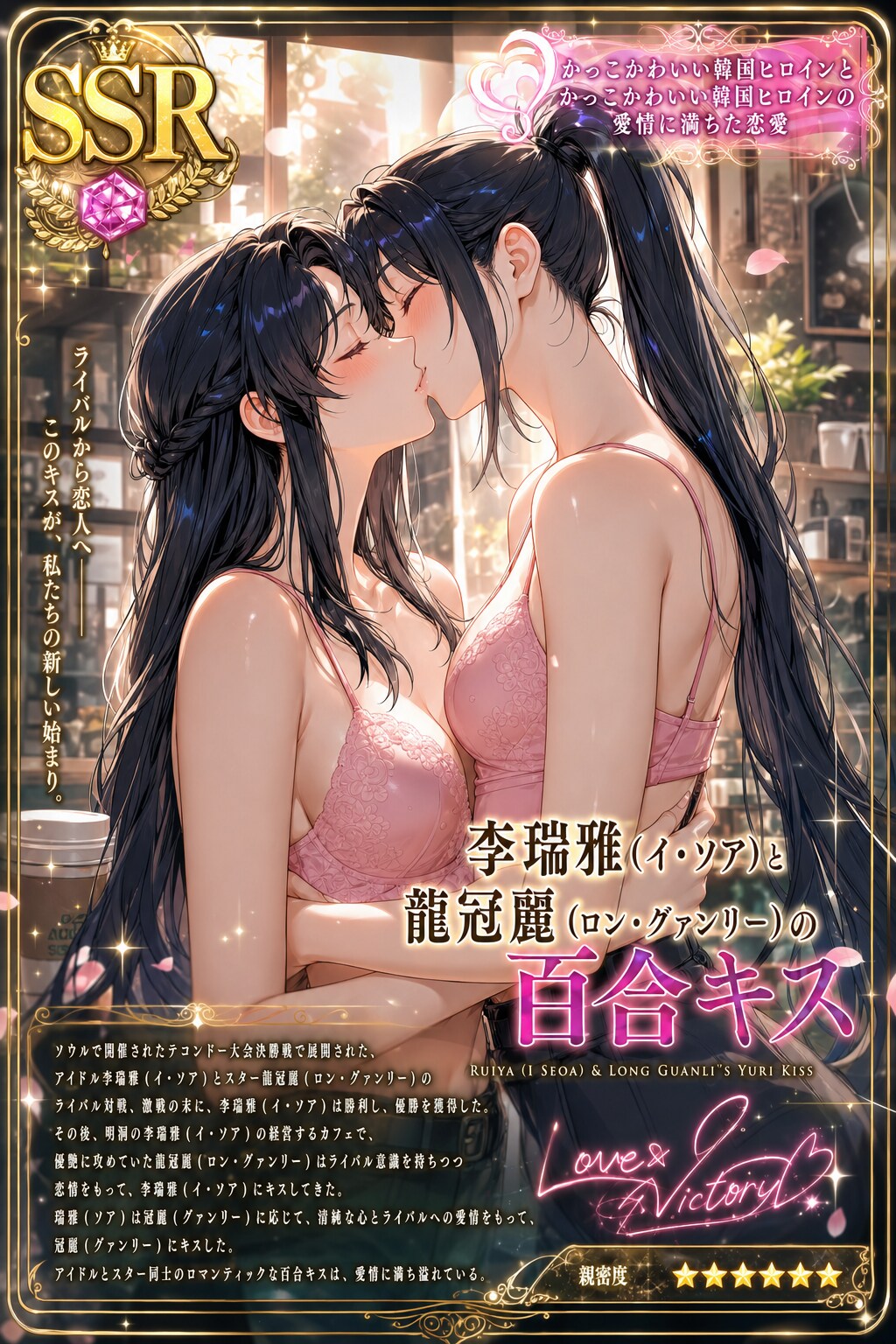 SSRカード　かっこかわいい韓国ヒロインとかっこかわいい韓国ヒロインの愛情に満ちた恋愛　李瑞雅（イ・ソア）と龍冠麗（ロン・グァンリー）の百合キス